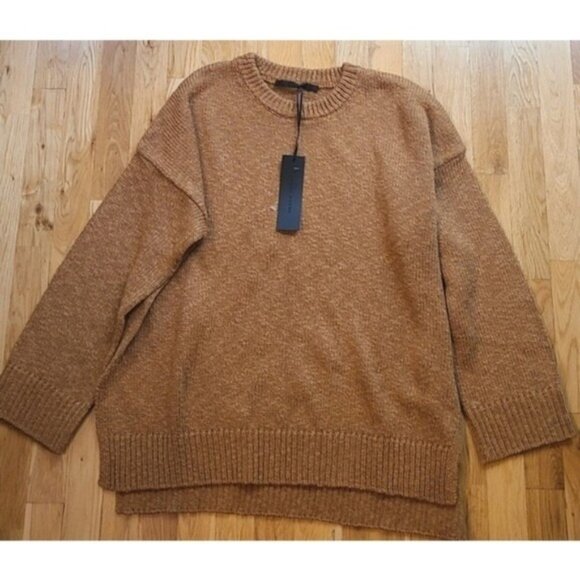 🆕️ Jenni Kayne Cruise Boyfriend Sweater Brown Chunky Linen Blend XL Mimimalist - Picture 2 of 10